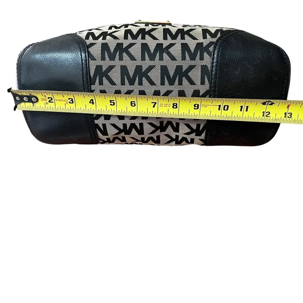 Michael Kors Hobo Bag Womens Large Black Logo Canvas Leather Shoulder Junie